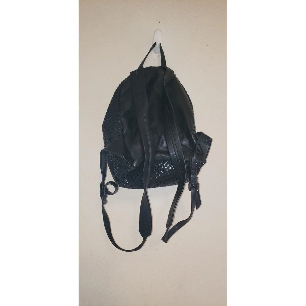 Betsey Johnson Black Star Embossed Mini Backpack Heart Charm Logo Bag